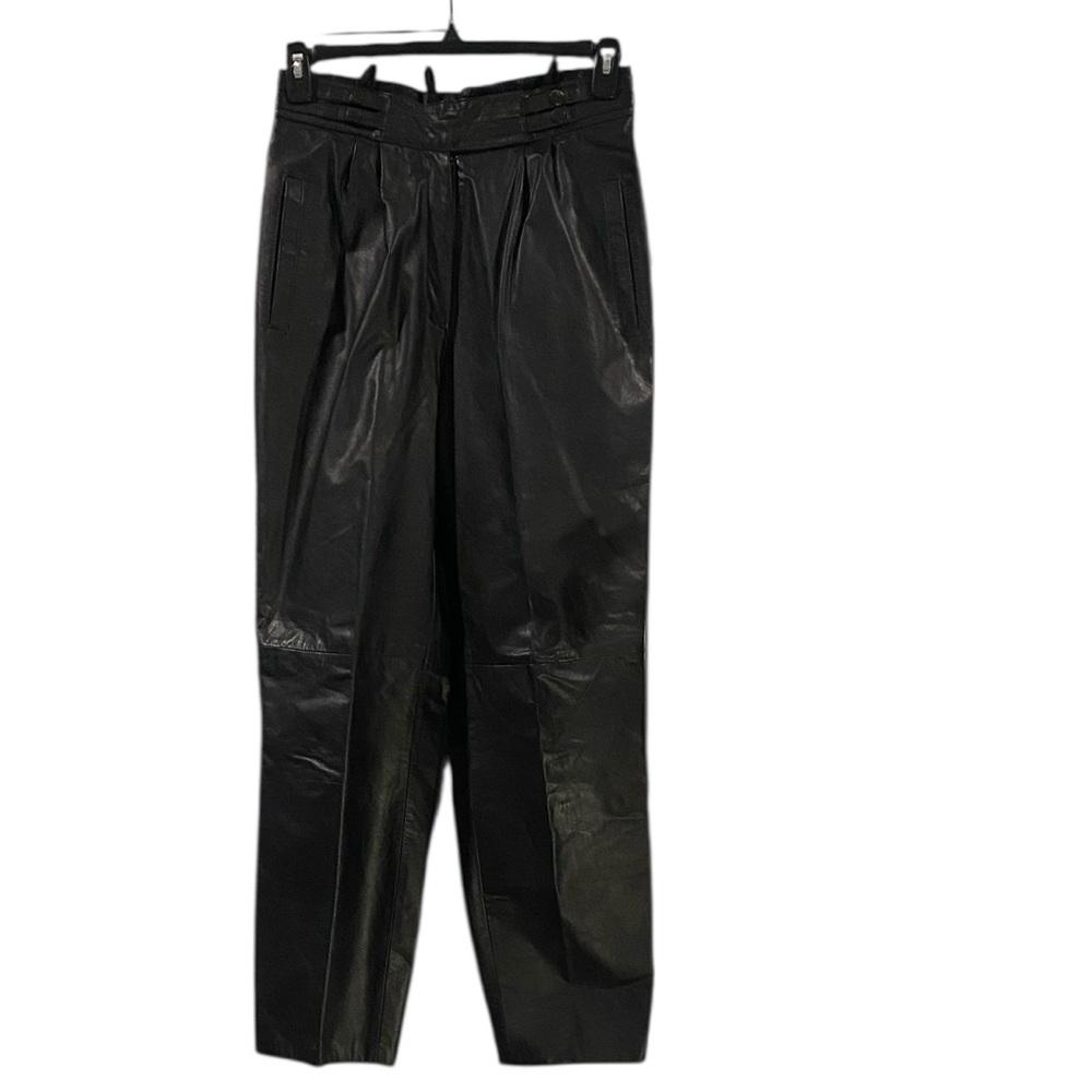 Vintage Arlando Women’s Black Leather High-Rise Pleated Leather Pants Size 12